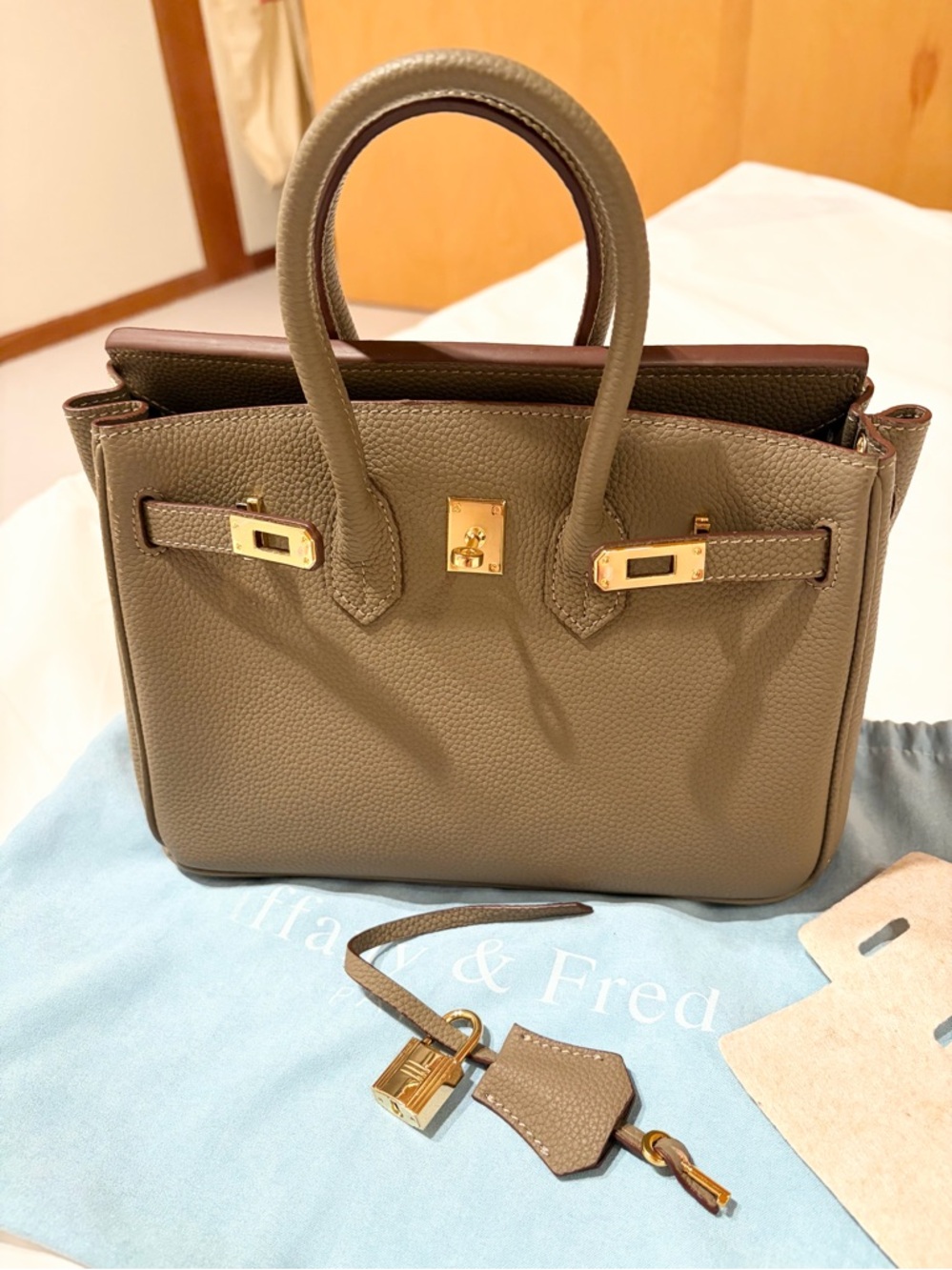 Tiffany & Fred Paris 25cm Top-Grain Etoupe Leather Satchel With Crossbody Strap